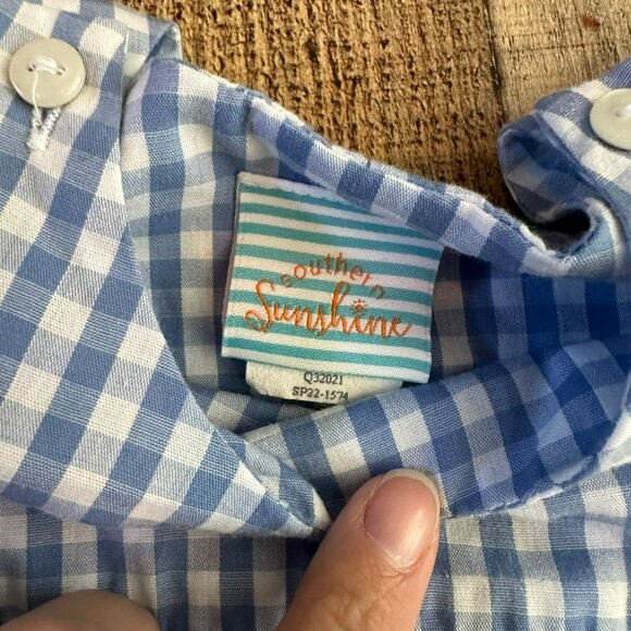 Southern Sunshine vinage blue and white checked bunny body suit infant size 24m - Picture 3 of 5